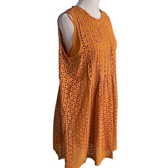 Madewell Womens Burnt Orange Cotton Floral Eyelet lace Lined Shift Dress Size M - Picture 2 of 14